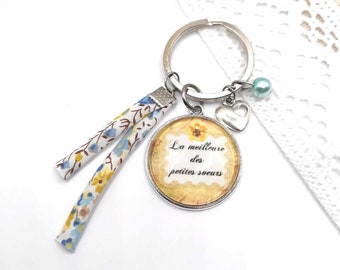 Porte clé cabochon soeur "la meilleure des petites soeurs", cadeau soeur