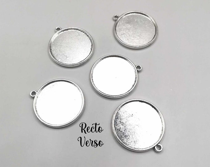 5 cabochon supports 25 mm RECTO VERSO silver