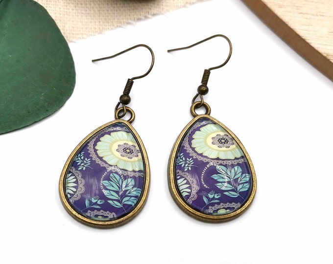 Flower cabochon earrings, drop earrings