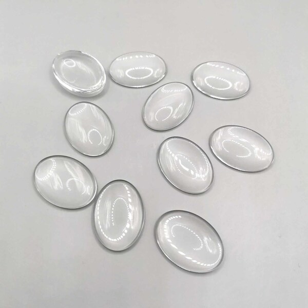 10 cabochons 18 x 25 mm, dôme ovale en verre transparent