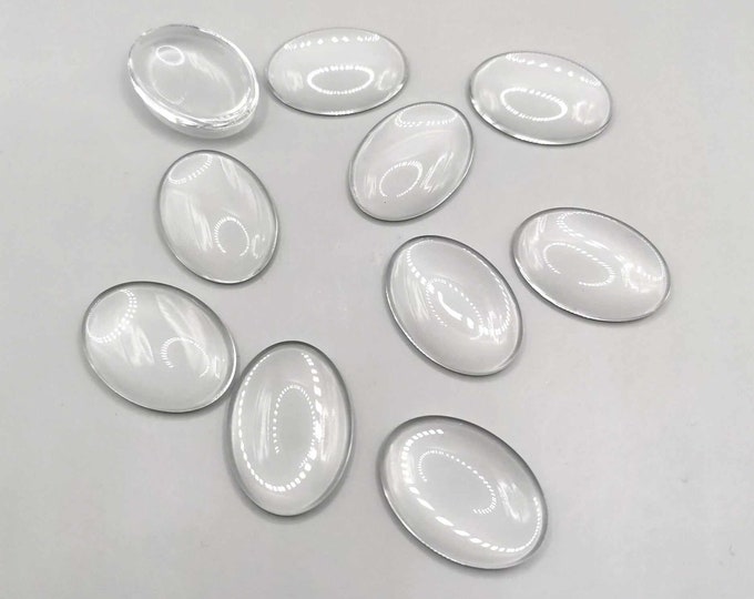 10 cabochons 18 x 25 mm, oval transparent glass dome