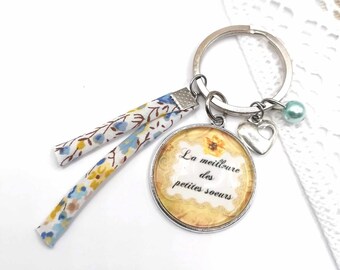 Porte clé cabochon soeur "la meilleure des petites soeurs", cadeau soeur