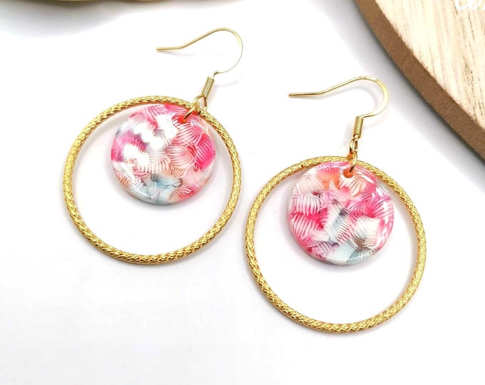 Stainless steel, gold and pink earrings