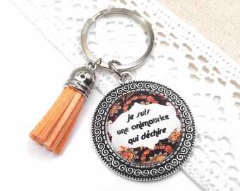 Porte clé cabochon animatrice "je suis une animatrice qui déchire", cadeau animatrice