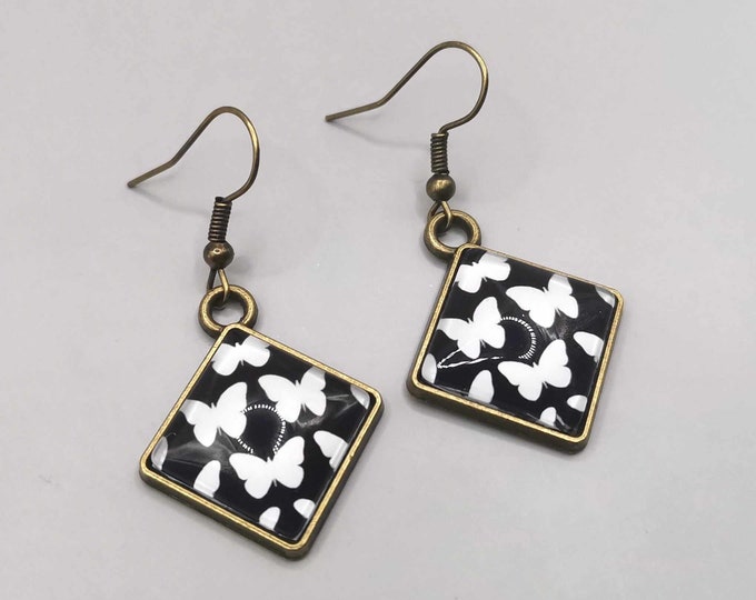 Cabochon butterfly earrings, diamond earrings