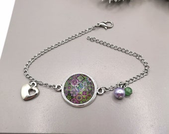 Mosaic cabochon bracelet, nanny gift, godmother, mom
