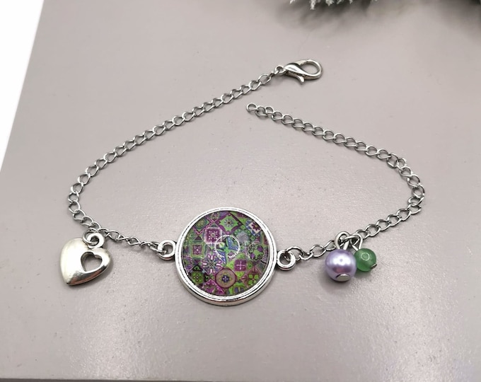 Mosaic cabochon bracelet, nanny gift, godmother, mom