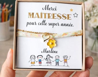 Bracelet acier inoxydable or et liberty, avec écrin, merci maîtresse, message personnalisé, bijou maîtresse