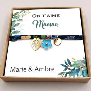 Bracelet acier inoxydable or et liberty, on t'aime maman, cadeau maman, message personnalisé
