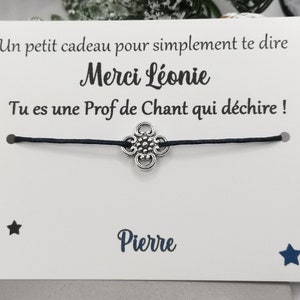 Carte bracelet à nouer, cadeau maîtresse, nounou, atsem, marraine, cadeau personnalisable, message personnalisé prénom enfant Rosace