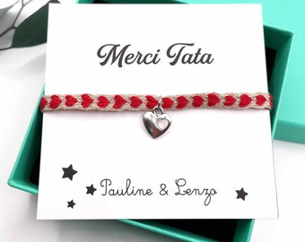 Bracelet acier inoxydable avec écrin, merci tata, message personnalisé