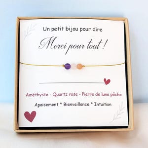 Pulsera lista para regalar “Gracias por todo” – Regalo para Profesora, ATSEM, Niñera – Piedras naturales y acero inoxidable dorado, personalizable
