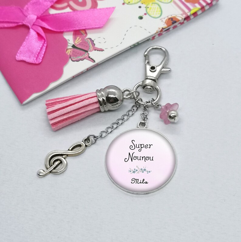 Super nanny nanny pom-pom key holder nanny gift personalized text