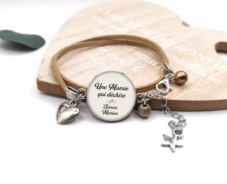 Grandma cabochon bracelet a grandma who rocks, customizable grandma gift, personalized bracelet, child's first name image 1