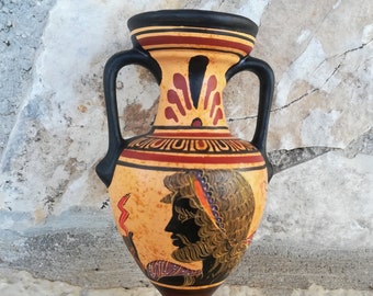 Handmade and free handpainted amphora shape vase in Archaic style