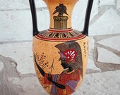Handmade and free handpainted amphora shape vase in Archaic style
