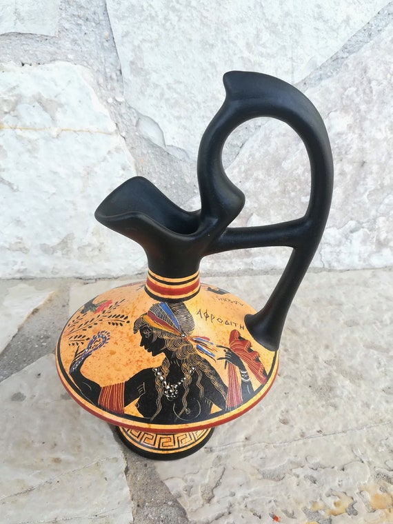Archaic style handmade an handpainted amphora shape vase