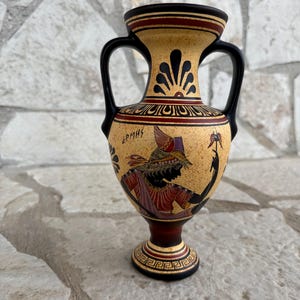 Handmade and free handpainted amphora shape vase in Archaic style