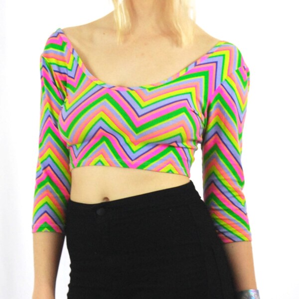 Trippy Zig Zag Chevron Funky  Psychedelic Rad Crop Top