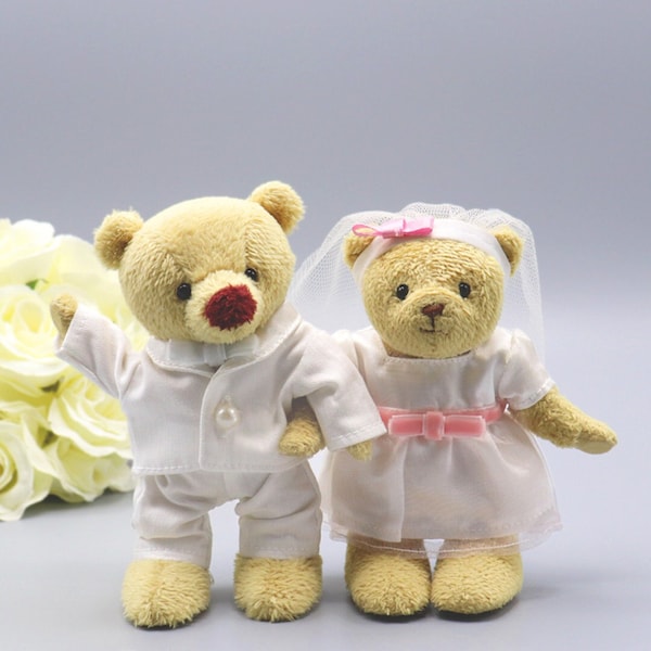 Posing Wedding Couple Teddy Bear - Cute wedding gift, Personalized Bride and Groom Gift, Bridal Gifts, Wedding Doll