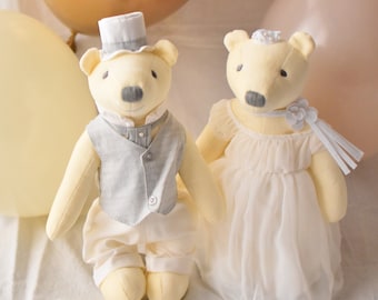 Lily Bell Wedding Tedddy Bear Pair Set 32cm 12.5inch - Wedding Gift, Cute Bride and Groom Wedding Gifts, Cotton Teddy Bear Doll