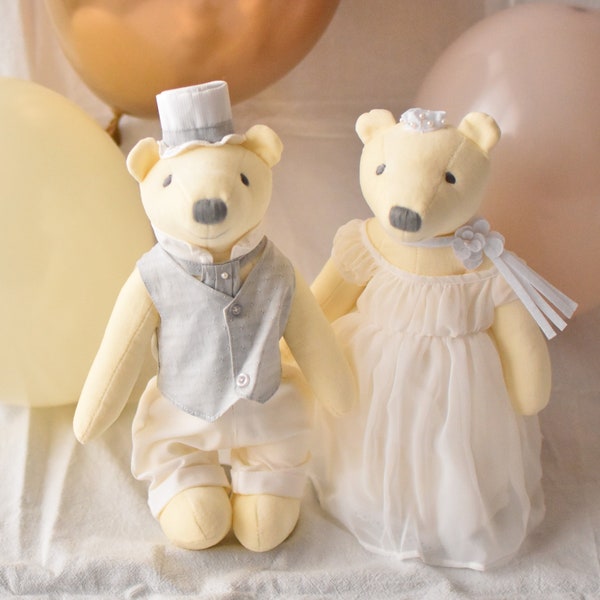 Lily Bell Wedding Tedddy Bear Pair Set 32cm 12.5inch - Wedding Gift, Cute Bride and Groom Wedding Gifts, Cotton Teddy Bear Doll