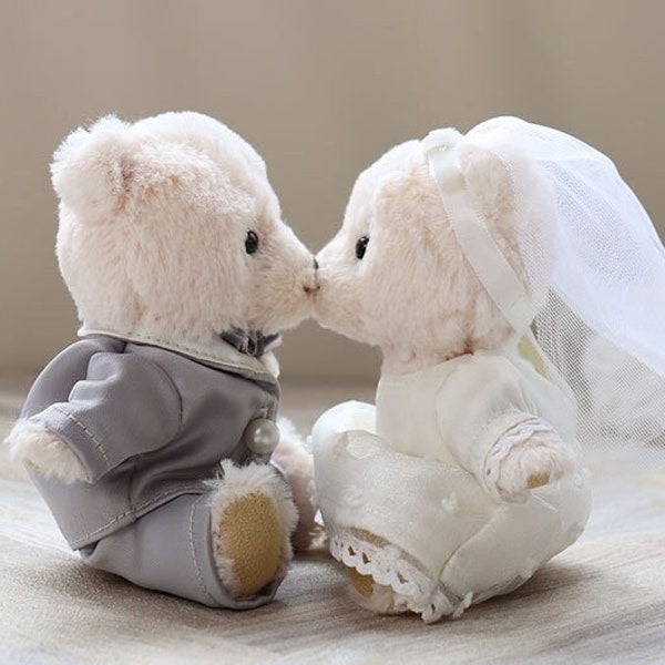 Personalized Kissing Teddy Bear Wedding Gift, Cute Bride and Groom Wedding Teddy Bear Doll