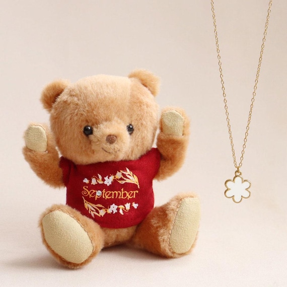 12 Month Teddy Bear and Flower Necklace Gift - Mini Bear, Birthday