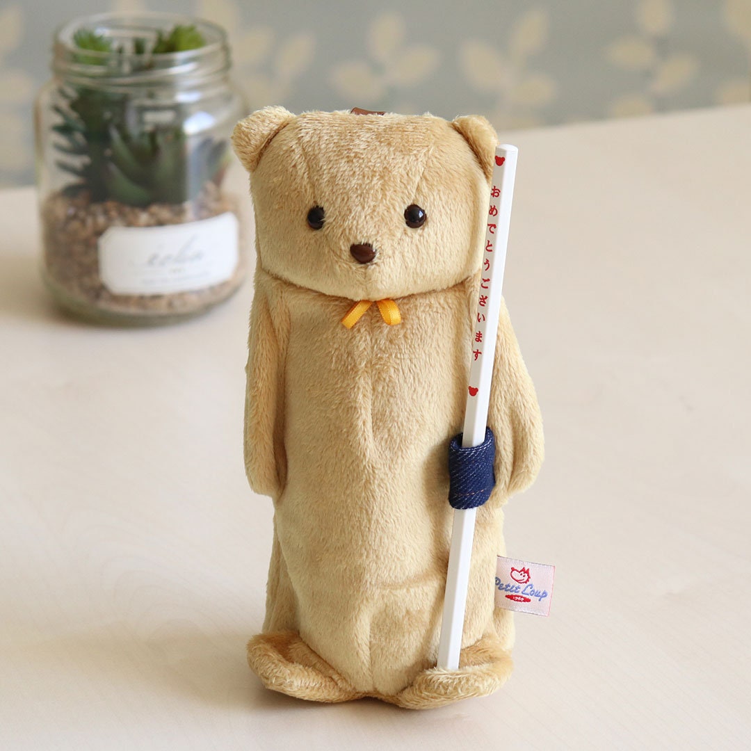 Teddy Bear Plush Pen Pouch - Pencil Included, Pen Holder, Multi