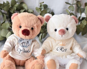 Personalized Couple Teddy Bear - Stick together holding hand, Unique Love Proposal Gifts, Gift for Couples, Engagement Gift