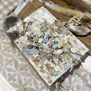 Handmade Burlap A6 Notebook, Rustic Altered Book