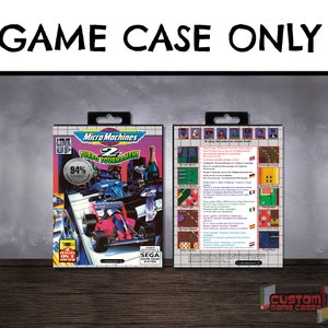 May include: A replacement game case for the Sega Game Gear video game Micro Machines 2 Turbo Tournament. The front features a red race car and game title graphics, while the back displays gameplay screenshots, character icons, and text.