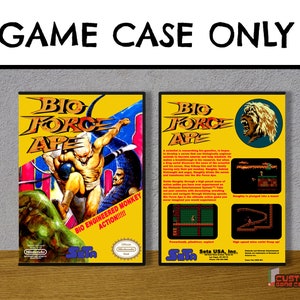 May include: A replacement video game case for Bio Force Ape featuring a yellow cover with a muscular ape character, the title text, and the Seta logo. The back displays game screenshots, a plot summary, and the Seta USA, Inc. address information.