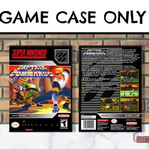 May include: A Super Nintendo game case for Captain Commando featuring front cover art with the title and characters, and a back cover with a plot summary, gameplay screenshots, a barcode, and the Capcom and Nintendo logos. Text reads GAME CASE ONLY.