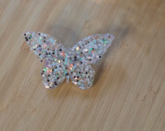 Reflective & White Iridescent Star Glitter Butterfly Hair Clip - Birthday Gift - Teens - Hip Acessories - Girls Shopping - Customs Welcome