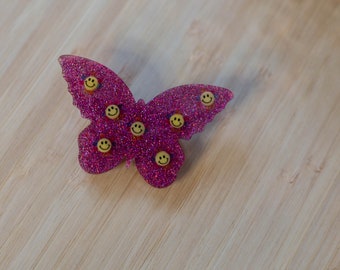 Smiley Flower Iridescent Glitter Butterfly Girls Hair Clip - Birthday Gift - Teens - Trending Acessories - Girls Shopping - Customs Welcome