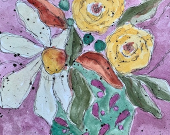 Original floral art, colorful art, flower painting