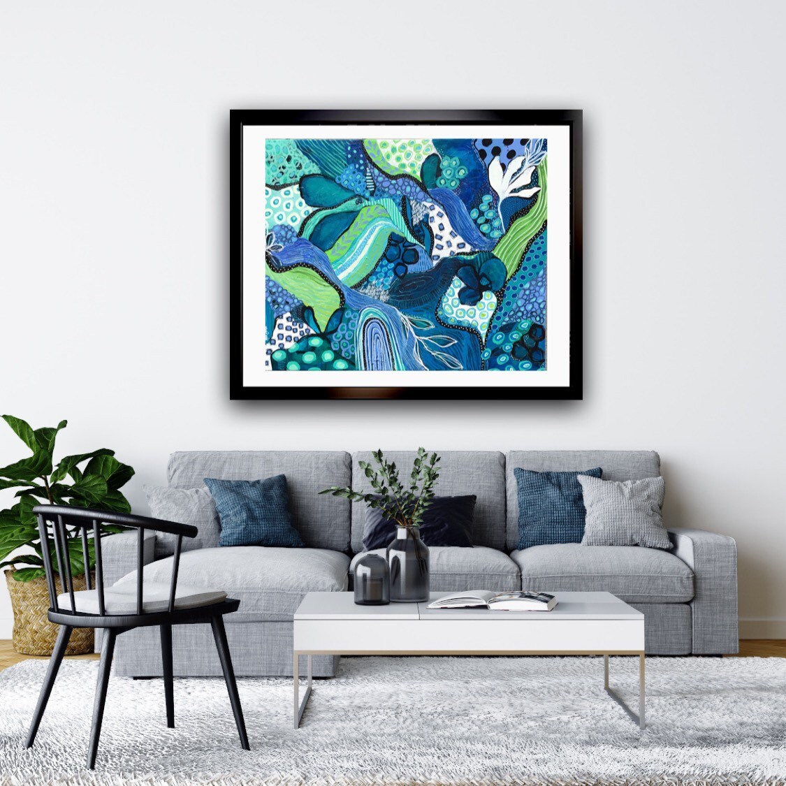 Original abstract art blue and green wall art .contemporary Etsy