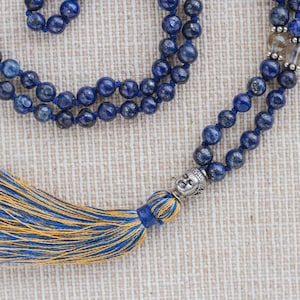Spirituality Mala - Lapislazuli, Rutilated Quartz, Silver Sterling