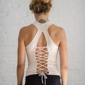 Ayu Top - WINTER WHITE - Corset Style lacing up halter neck, natural ,Yoga, Dance, leisurewear, goddess, ecoluxe