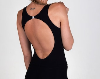 Free Spirit One Piece - BLACK - Yoga jumpsuit, yoga leotard, yoga unitard, feminine active wear, cotton fabric, athleisure