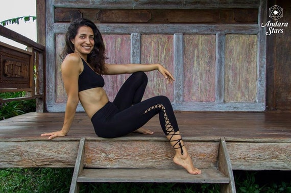Nymph Leggings BLACK Women Yoga Pants, Leggings, Capris Style, 3/4lenght,  Criss-cross Lace Up, Ecoluxe -  Canada