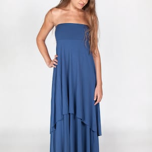 Prana Dress -Indigo. Flowy goddess dress, wonderful drape, multifunctional, tube top, strapless, ecoluxe
