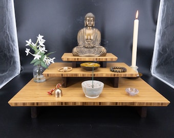 Table top altar . Beautifully Handcrafted 3 Tier Buddhist Altars made out of Eco friendly Bamboo