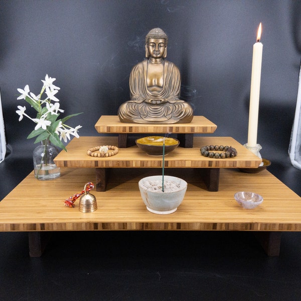 Table top altar . Beautifully Handcrafted 3 Tier Buddhist Altars made out of Eco friendly Bamboo