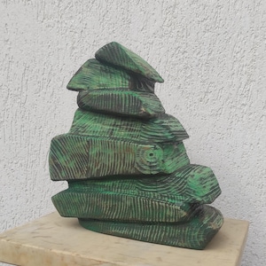 READY FOR SHIPPING wood sculpture, &#39;&#39;Balance in green&#39;&#39;, Abstract wooden statue,original Wood carving art, holzskulptur Modern decor Balance