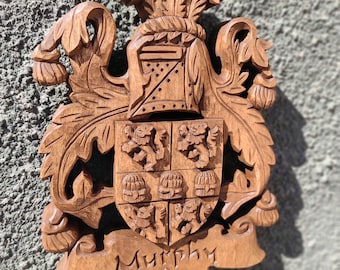 Murphy Custom Family Crest Coat of Arms Personalized Family Shield Wooden Emblem Wedding Gift Art Heraldic Hand Carved Woodworking Wappen