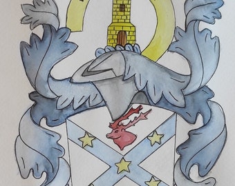 Hand-Painted Family Crest, Custom Watercolor Coat of Arms