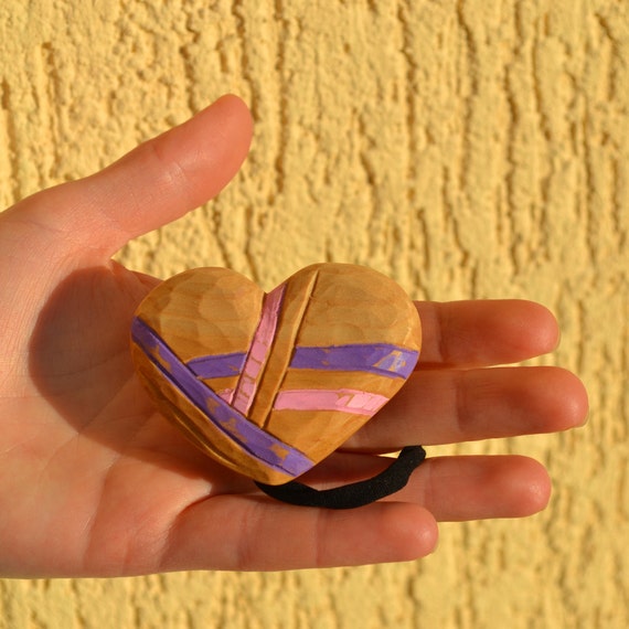 Heart Hair Tie Bracelet Cuff Pony Tail Wooden 50
