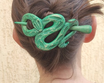 girlfriend gift, womens, gift for her, Snake Hair Barrette, Hair Pin, Stick, Wood Carving, snake accessory